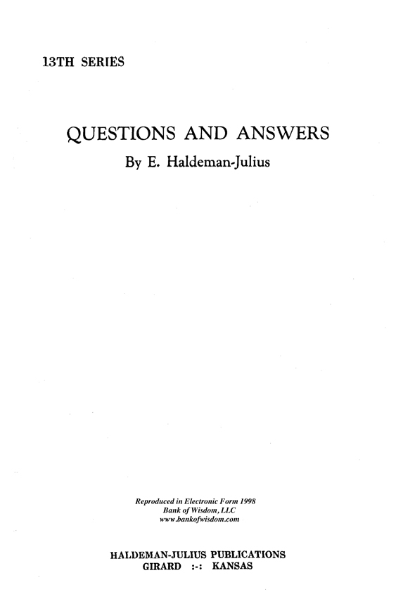 (image for) Questions And Answers, Vol. 13. - Click Image to Close
